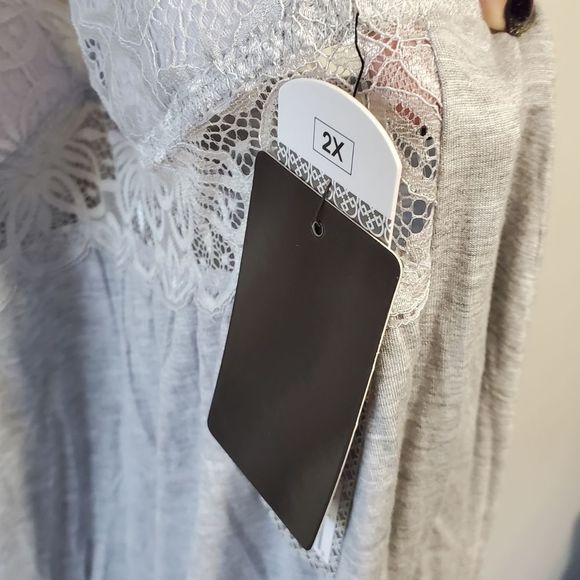 Daisy Fuentes Grey lace razorback 2pc lounge wear pajamas plus size 2X new - Picture 4 of 7